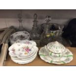 Late 19th century English porcelain dessert service, cut glass decanters and other china