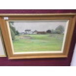 Anne Valerie Gower oil on board study of a golf course, mounted in frame