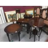 Nest mahogany tables, smokers stand, two occasional tables, plant stand and bedside cabinet. (6)