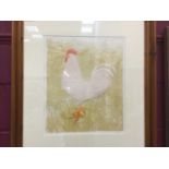 Olwyn Jones, coloured engraving, The Cockerel, numbered 9 of 50 in glazed frame