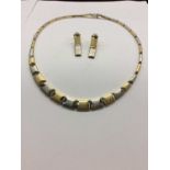 14ct white and yellow gold panel necklace and pair matching earrings