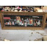 Huge framed Indian painting on cloth of a processional scene