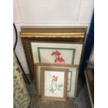 Small collection of pictures, including a gilt framed still life oil painting