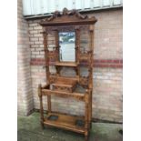 Good Quality Edwardian carved oak hall stand with mittored