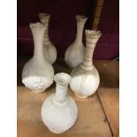 Garniture of five Victorian Copeland art union parianware bottle vases