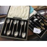 Six silver beaded old English pattern teaspoons in fitted case together with a set of six silver and