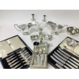 Pair of silver plated sauce boats and other silver plated wares