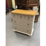 Contemporary white painted chest of three short and two long draws with light oak top, purchased fro