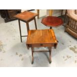 Reproduction Yew Wood drop leaf occasional table together with an inlaid Octogonal occasional table