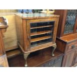 Edwardian inlaid walnut music cabinet with glazed door on cabriole legs 59 cm wide, 76cm high