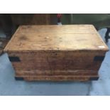 Victorian pine trunk with iron strapwork 74.5 cm wide