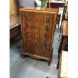 Good quality 1950s Waring and Gillow walnut tall boy chest of five long graduated drawers on cabriol