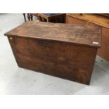 19 th century elm coffer with iron side handles and rising lid 94cm wide, 51 cm high, 44 cm deep