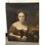 19th century oil on canvas, Lady with King Charles spaniel
