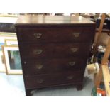 19th century chest of draws with four long draws and brass swing handles