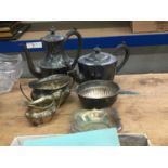 Silver plated tea and coffee pots by Walker & Hall, together with silver plated cutlery and other pl