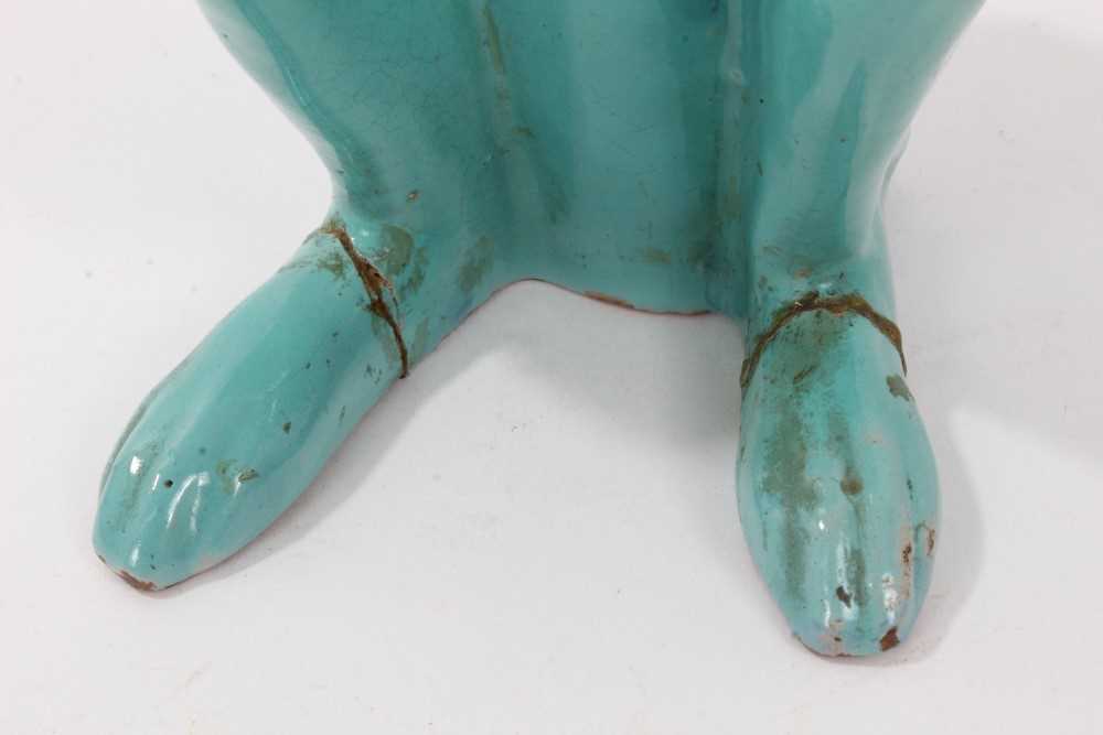 Unusual pottery figure, possibly of the March Hare, in a Galle style turquoise glaze, 27cm height - Image 7 of 8