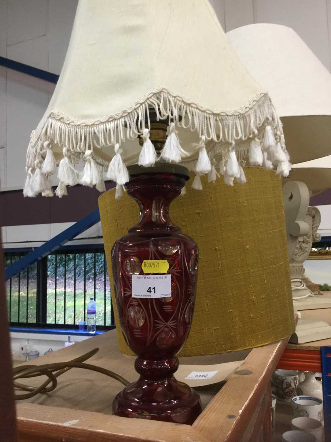 Bohemian overlaid cut glass vase converted into a lamp