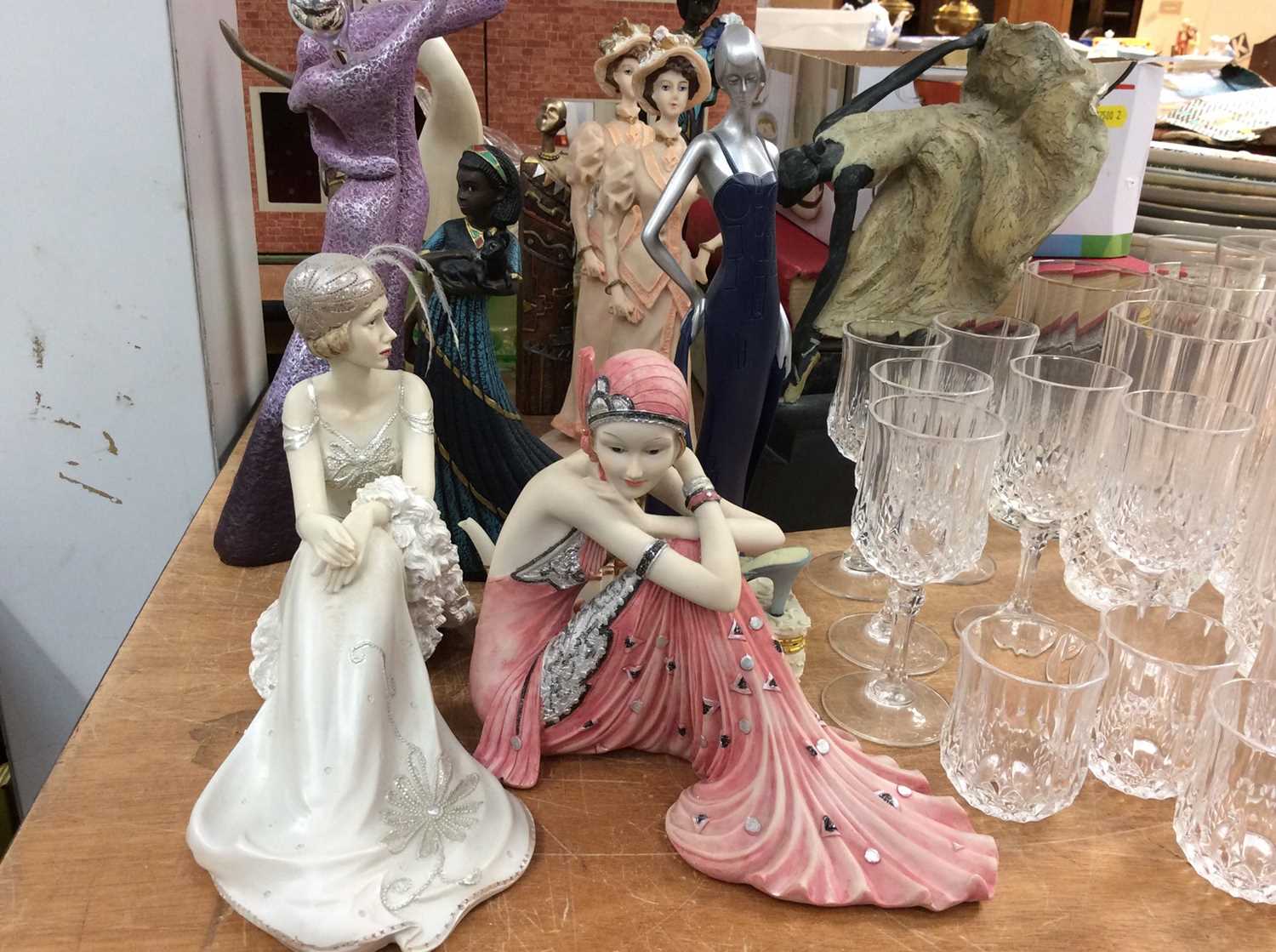 Quantity glassware, collectors plates, Art Deco style figures, others and sundries - Image 2 of 4