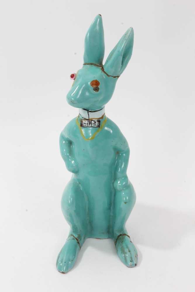 Unusual pottery figure, possibly of the March Hare, in a Galle style turquoise glaze, 27cm height - Image 2 of 8