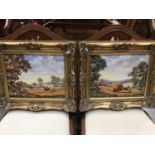 Pair of decorative oils of plough Horses together with another of a marine scene (3)