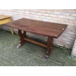 Antique-style oak refectory table with shaped end standards