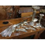 Group of silver to include spill vase, candlestick, napkin rings and cutlery (qty)