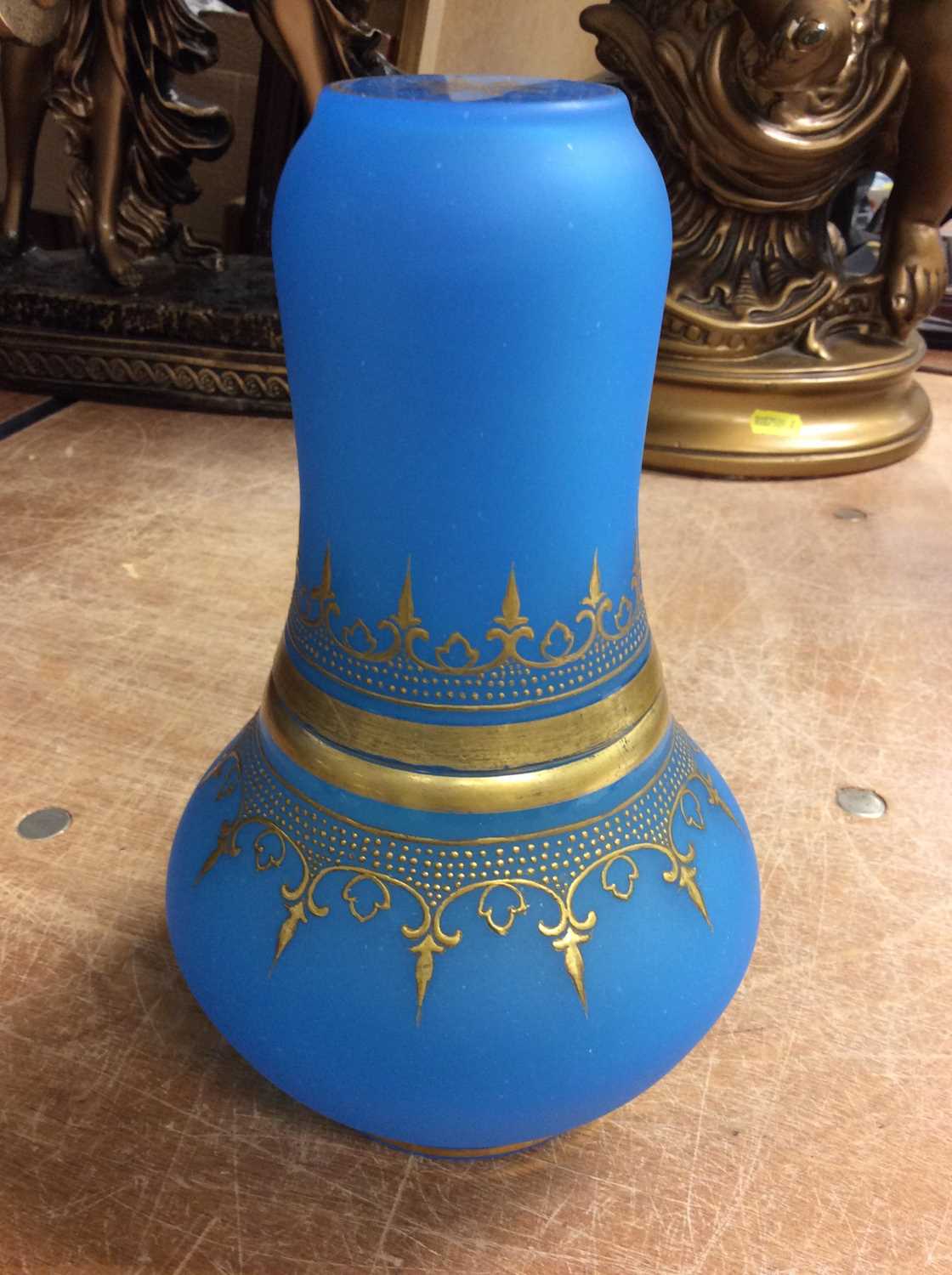 19th century Bohemian blue and gilt overlaid glass carafe and beaker - Image 3 of 3