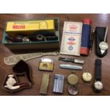 Meerschaum pipe, Dunhill gold plated lighter, other smoking items, two watches and sundries