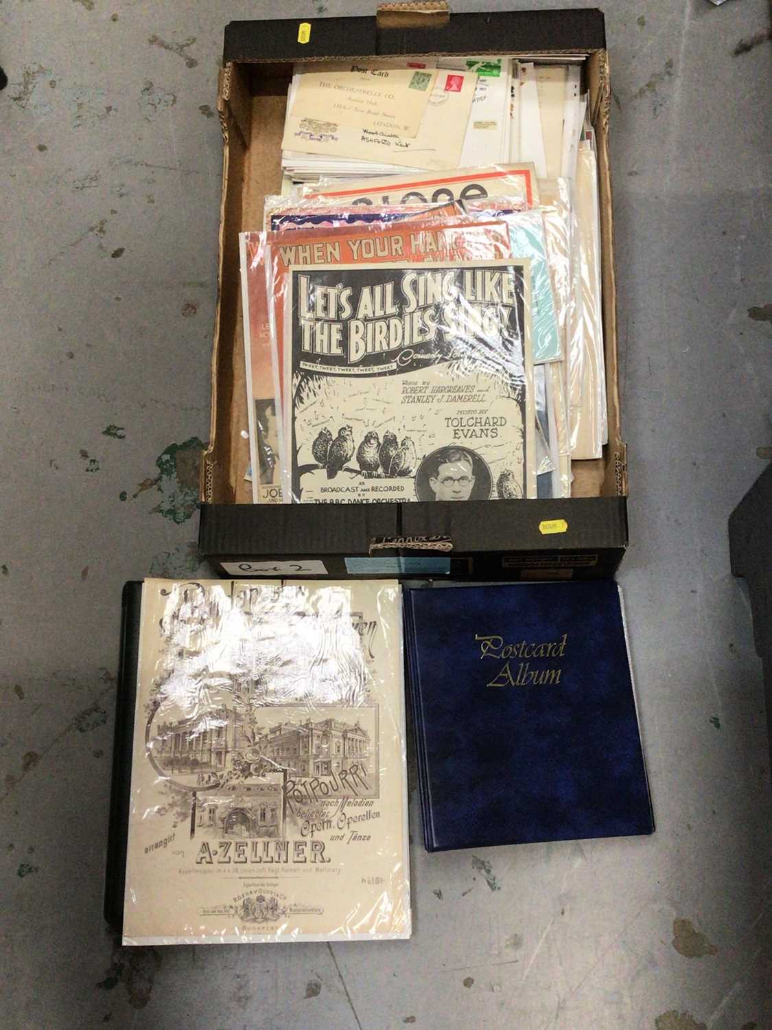 Box railway handbills, sheet music, postcard album and ephemera