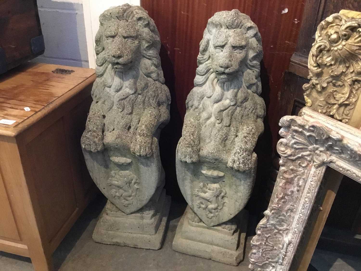Pair of re-constituted stone lions - Image 2 of 3
