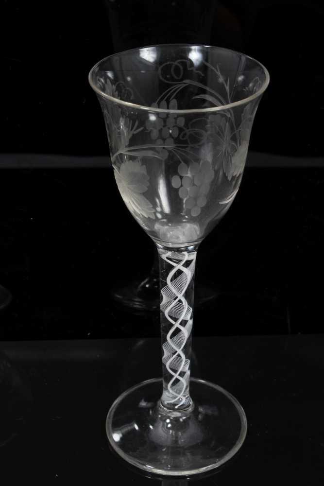 Georgian-style opaque twist stem wine glass with etched foliate decoration to the bowl, and a furthe - Image 3 of 4