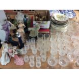 Quantity glassware, collectors plates, Art Deco style figures, others and sundries