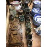 Group of silver plated ware together with a book slide, folding mirror and ceramics