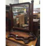 Victorian mahogany toilet mirror on shaped plateau