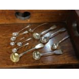 Group of 11 silver and silver plated salt and mustard spoons (11)