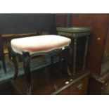 French marble top occasional table with gilt metal mounts and 19 th century rosewood stool (2)