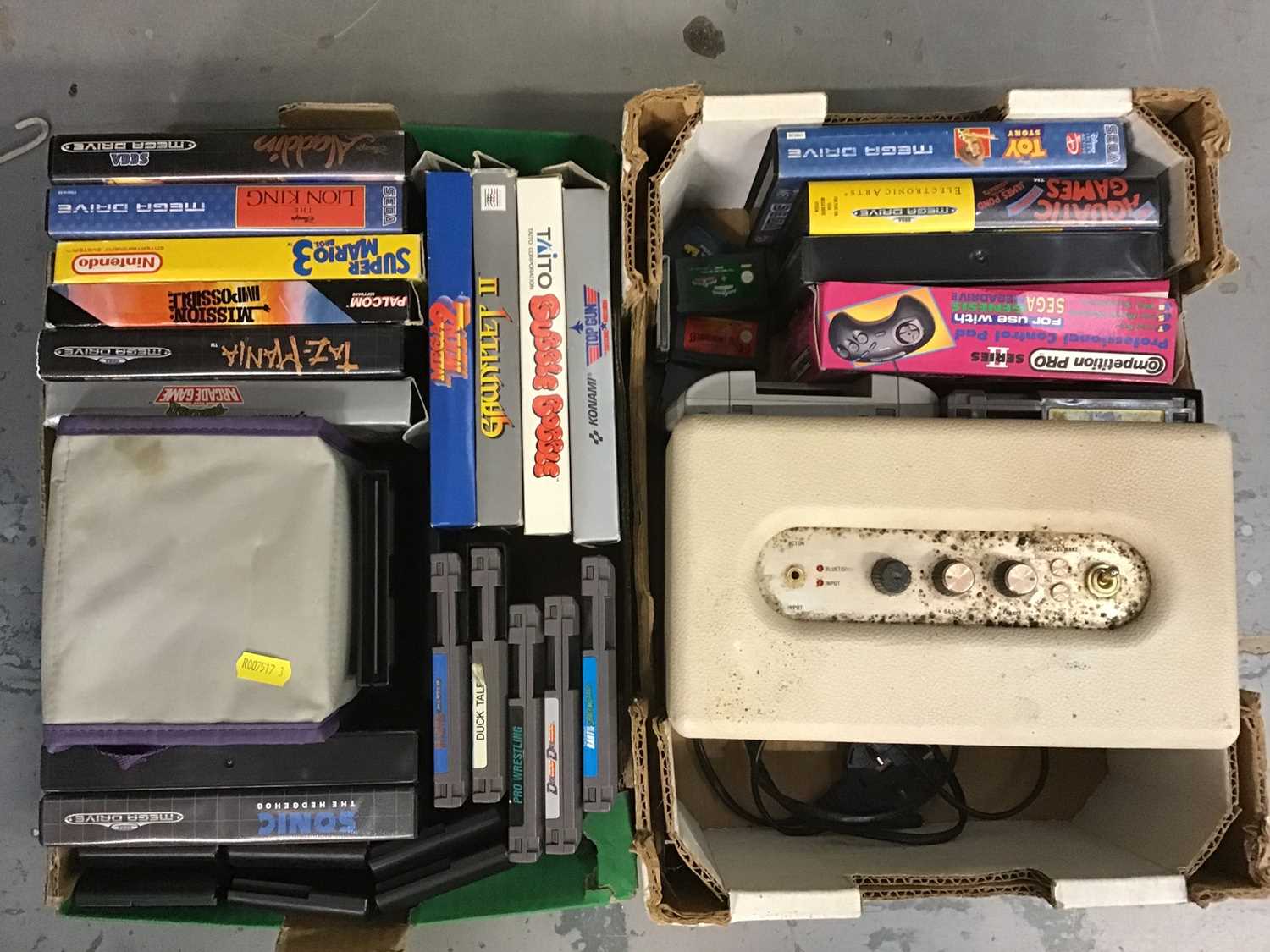 Selection vintage games including Sega mega drive, Nintendo etc and Marshall radio