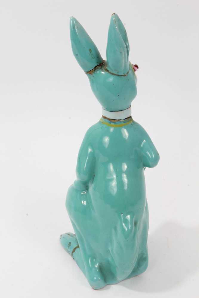 Unusual pottery figure, possibly of the March Hare, in a Galle style turquoise glaze, 27cm height - Image 3 of 8
