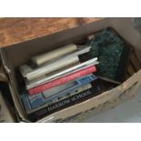 Three boxes of assorted books to include antique reference books and others