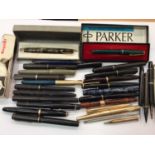 Collection of various fountain pens, biros and pencils including Parker, Swan, Jewel, Conway Stewart