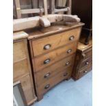 19th century pine chest of four long drawers with anodised cup handles on bracket feet 76 cm wide, 1