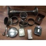 Group silver items including spill vase, napkin rings etc