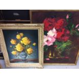 Collection of pictures and prints, including a framed still life oil painting by Liscard