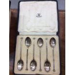 Set six Mappin & Webb silver teaspoons in fitted case