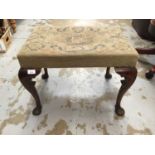 Georgian-style mahogany framed rectangular stool with tapestry top, on cabriole legs