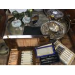 Various silver plate, draughtsmans set, ceramics.