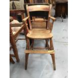 Victorian elm childs chair with knife back and associated tray