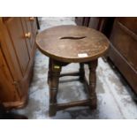 Old Oak stool on turned and block legs