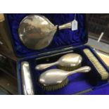 Silver backed six piece dressing table set in original fitted box Birmingham 1917